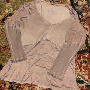 POL Women's Long Sleeve V-Neck Top - Soft Taupe